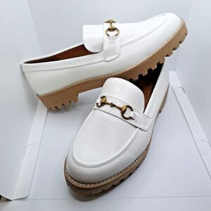 A New Day Womens Loafers Shoe Sz 9.5 White Memory Foam Round Toe 1.5" Block Heel